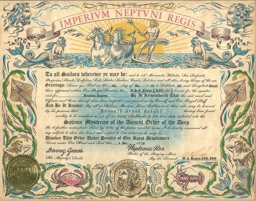 Kenneth Wright Shellback Certificate
