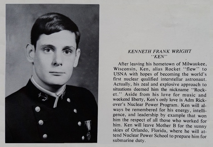 Midshipman Ken Wright US Naval Academy Class of 1977 Yearbook Entry
